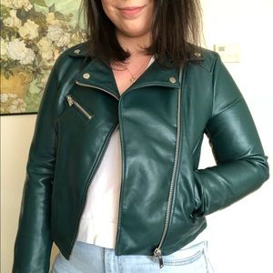 ASOS Stradivarius Green faux motto leather jacket